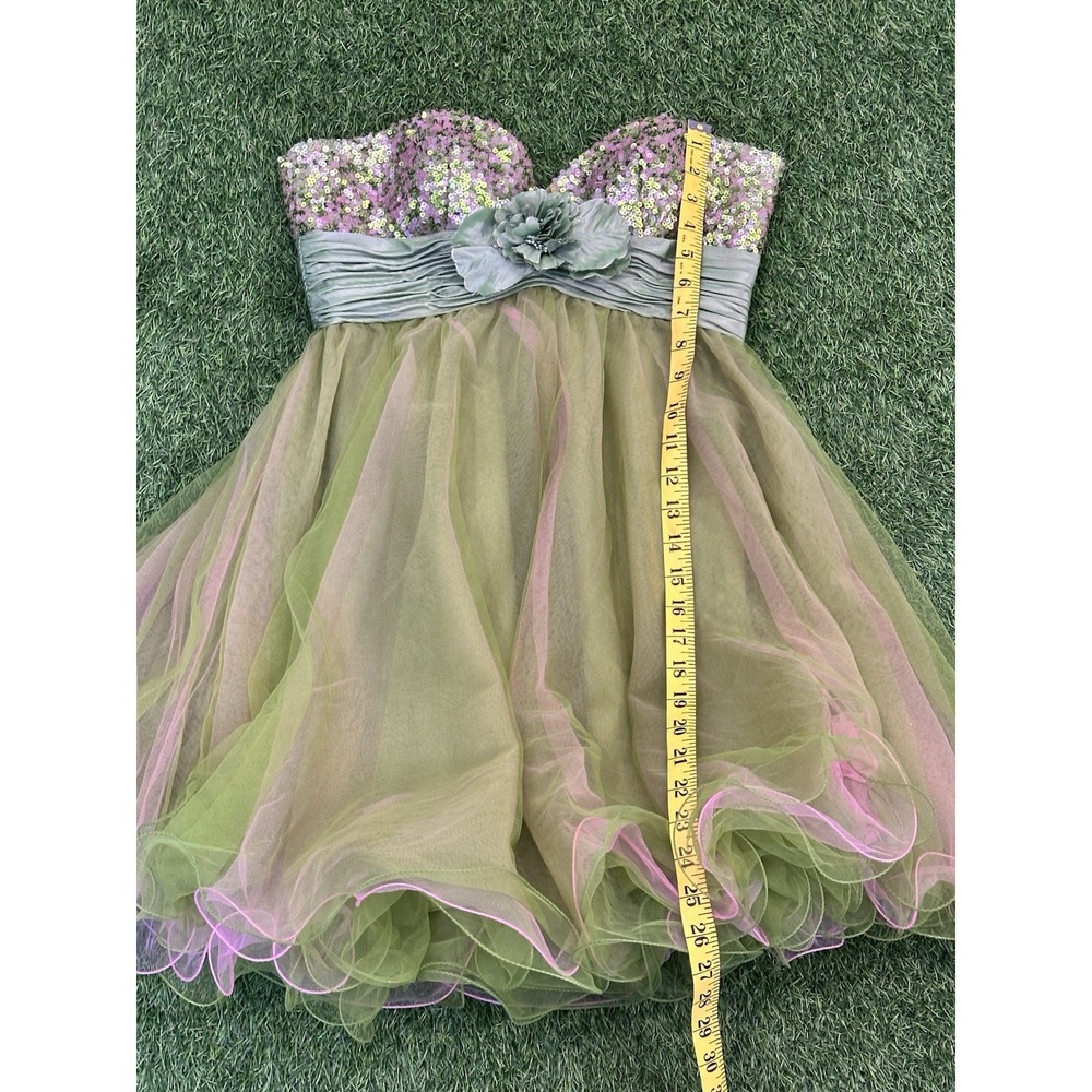 BG Haute Mini Dress Women Size‎ 6 Pink Green Formal Fairy Homecoming Tulle Y2K - Picture 9 of 12